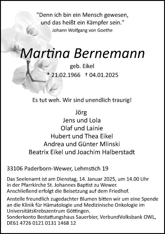 Traueranzeige von Martina Bernemann von Neue Westfälische