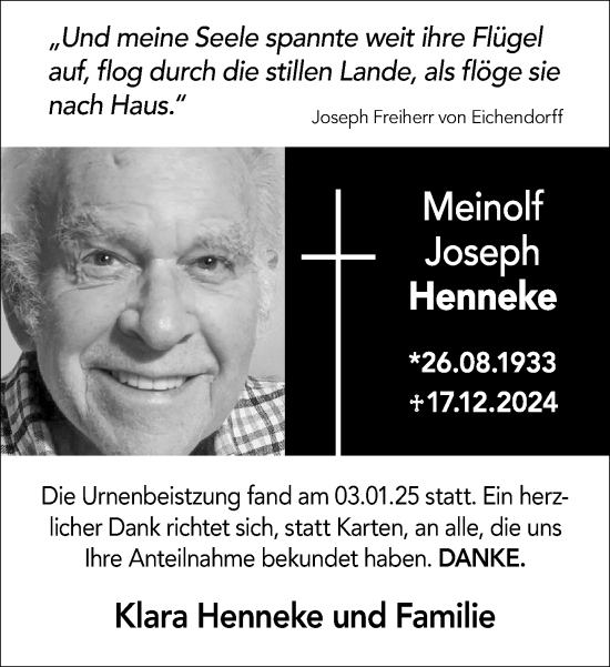 Traueranzeige von Meinolf Joseph Henneke von Neue Westfälische und Westfalen-Blatt