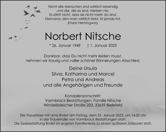 Traueranzeige von Norbert Nitsche von Neue Westfälische und Westfalen-Blatt