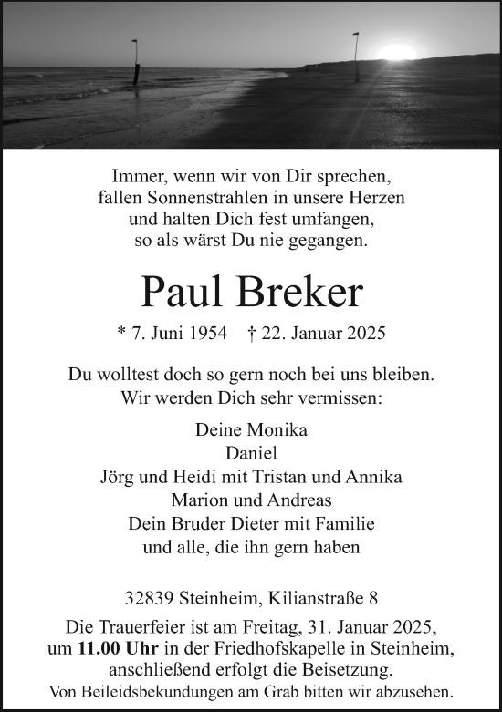 Traueranzeige von Paul Breker von Neue Westfälische und Westfalen-Blatt