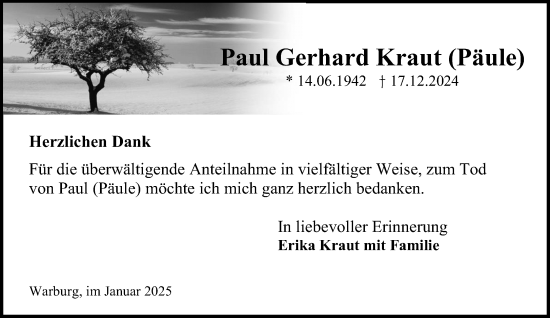 Traueranzeige von Paul Gerhard Kraut von Neue Westfälische