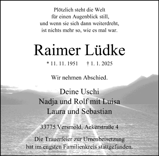 Traueranzeige von Raimer Lüdke von Neue Westfälische und Westfalen-Blatt