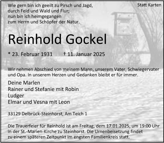 Traueranzeige von Reinhold Gockel von Neue Westfälische