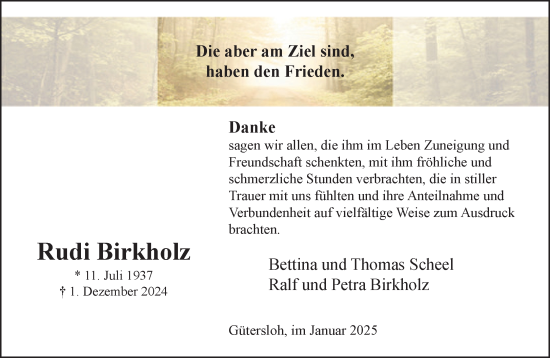 Traueranzeige von Rudi Birkholz von Neue Westfälische