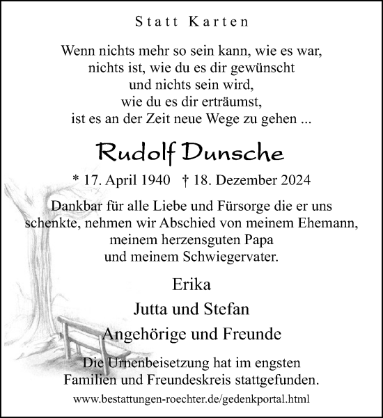Traueranzeige von Rudolf Dunsche von Neue Westfälische