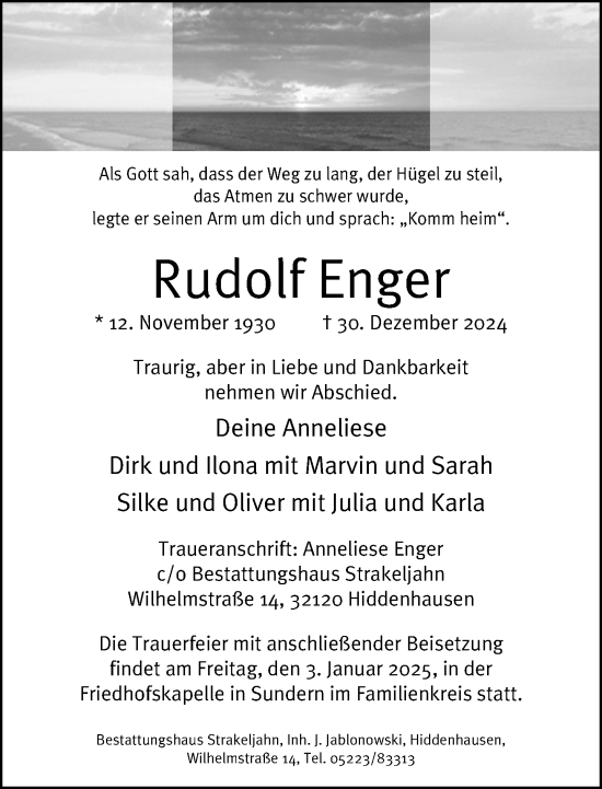 Traueranzeige von Rudolf Enger von Neue Westfälische