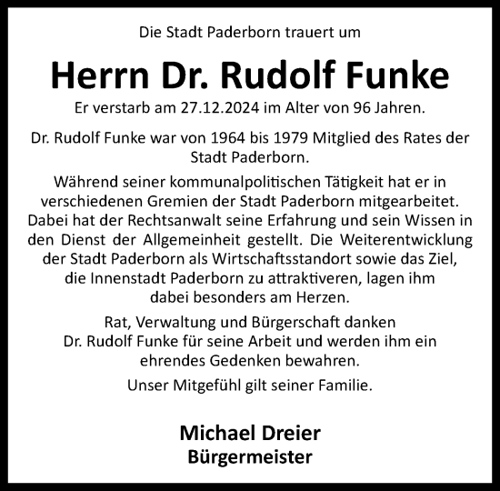 Traueranzeige von Rudolf Funke von Neue Westfälische