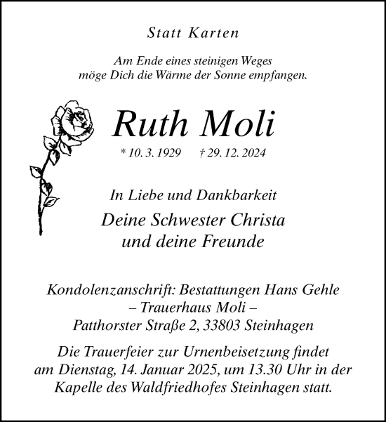 Traueranzeige von Ruth Moli von Neue Westfälische