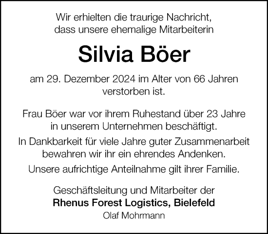 Traueranzeige von Silvia Böer von Neue Westfälische