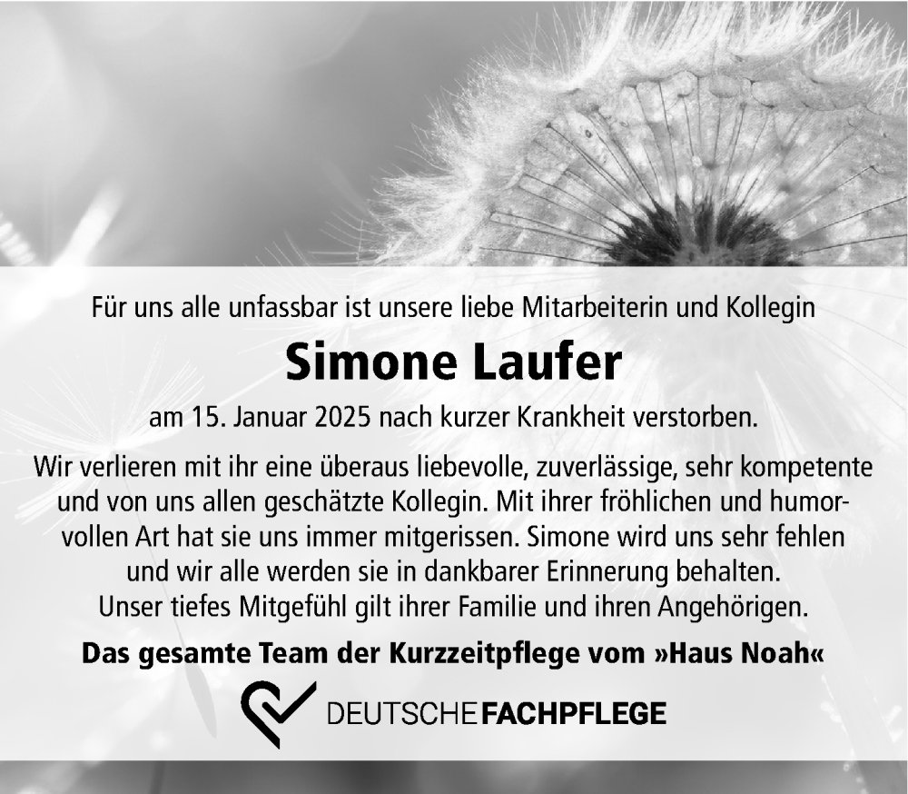  Traueranzeige für Simone Laufer vom 25.01.2025 aus Neue Westfälische und Westfalen-Blatt