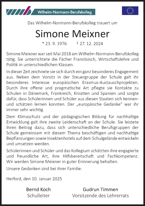 Traueranzeige von Simone Meixner von Neue Westfälische