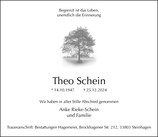 Traueranzeige von Theo Schein von Neue Westfälische