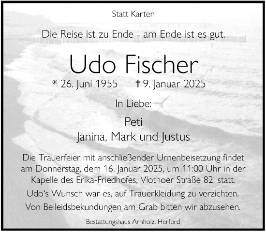 Traueranzeige von Udo Fischer von Neue Westfälische