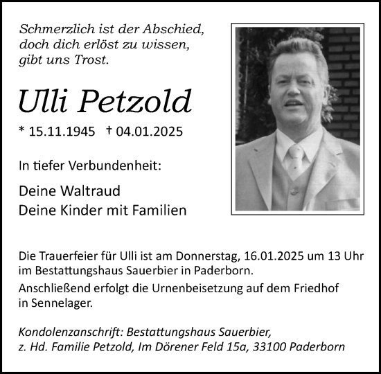 Traueranzeige von Ulli Petzold von Neue Westfälische