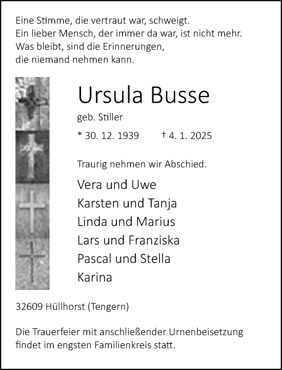 Traueranzeige von Ursula Busse von Neue Westfälische