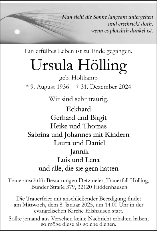 Traueranzeige von Ursula Hölling von Neue Westfälische