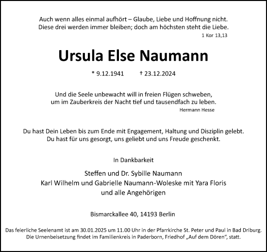 Traueranzeige von Ursula Else Naumann von Neue Westfälische und Westfalen-Blatt