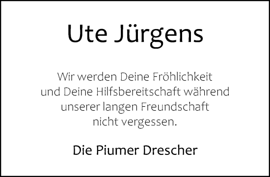 Traueranzeige von Ute Jürgens von Neue Westfälische