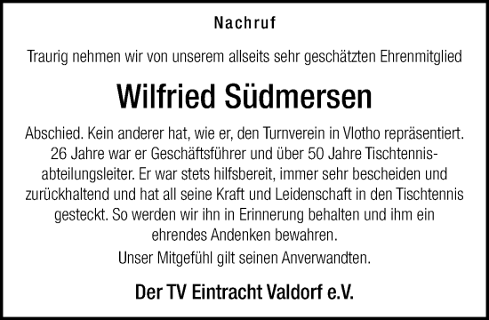 Traueranzeige von Wilfried Südmersen von Neue Westfälische und Westfalen-Blatt