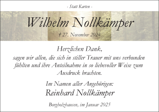 Traueranzeige von Wilhelm Nollkämper von Neue Westfälische und Westfalen-Blatt
