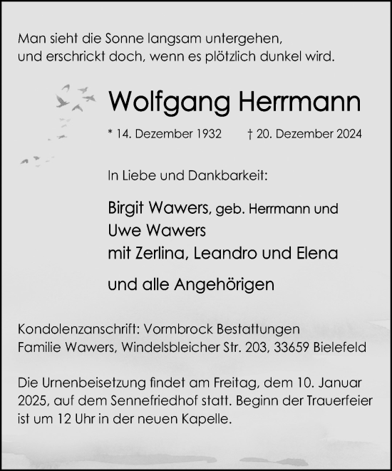 Traueranzeige von Wolfgang Herrmann von Neue Westfälische