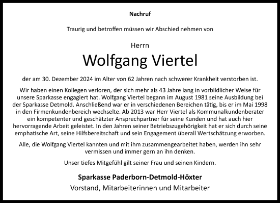 Traueranzeige von Wolfgang Viertel von Neue Westfälische