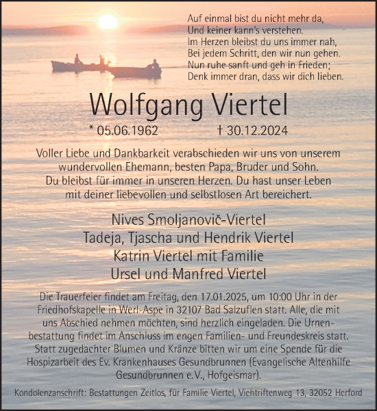 Traueranzeige von Wolfgang Viertel von Neue Westfälische