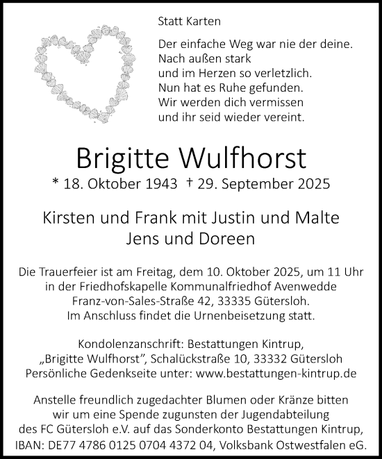 Traueranzeige von Brigitte Wulfhorst von Neue Westfälische und Westfalen-Blatt