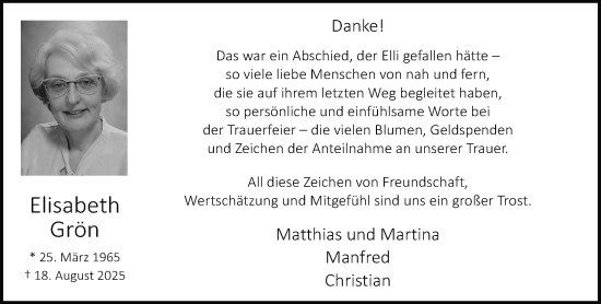 Traueranzeige von Elisabeth Grön von Neue Westfälische und Westfalen-Blatt