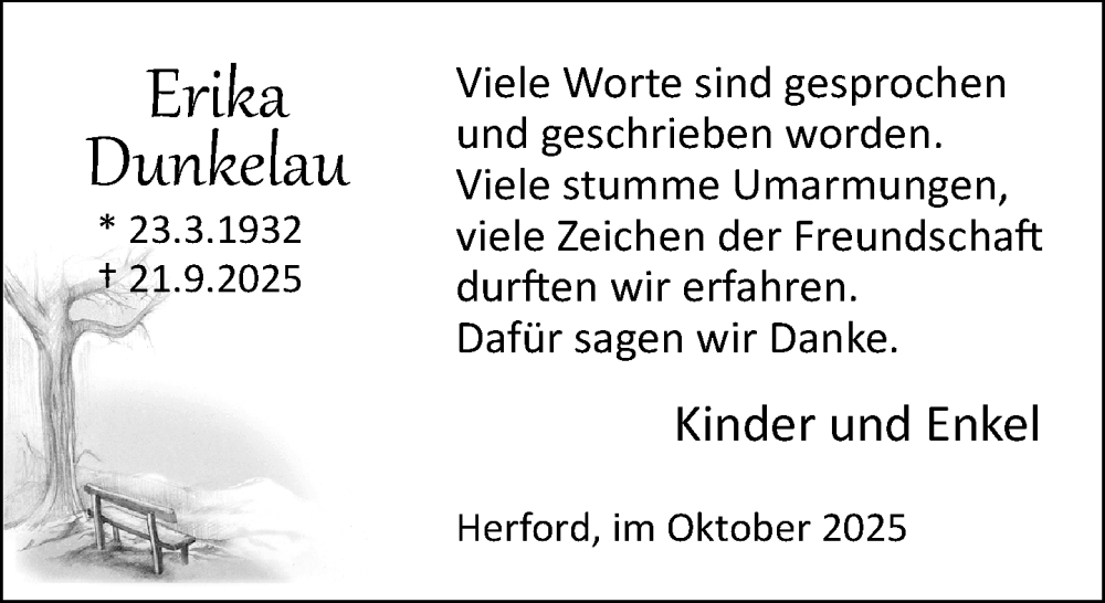  Traueranzeige für Erika Dunkelau vom 31.10.2025 aus Neue Westfälische und Westfalen-Blatt
