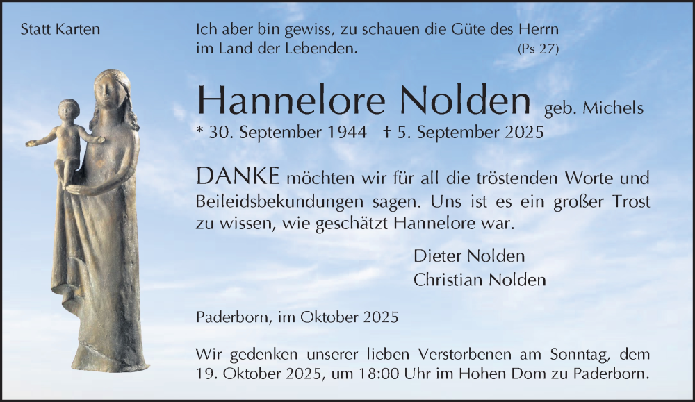  Traueranzeige für Hannelore Nolden vom 11.10.2025 aus Neue Westfälische und Westfalen-Blatt