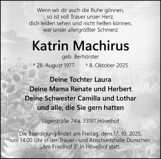 Traueranzeige von Katrin Machirus von Neue Westfälische und Westfalen-Blatt