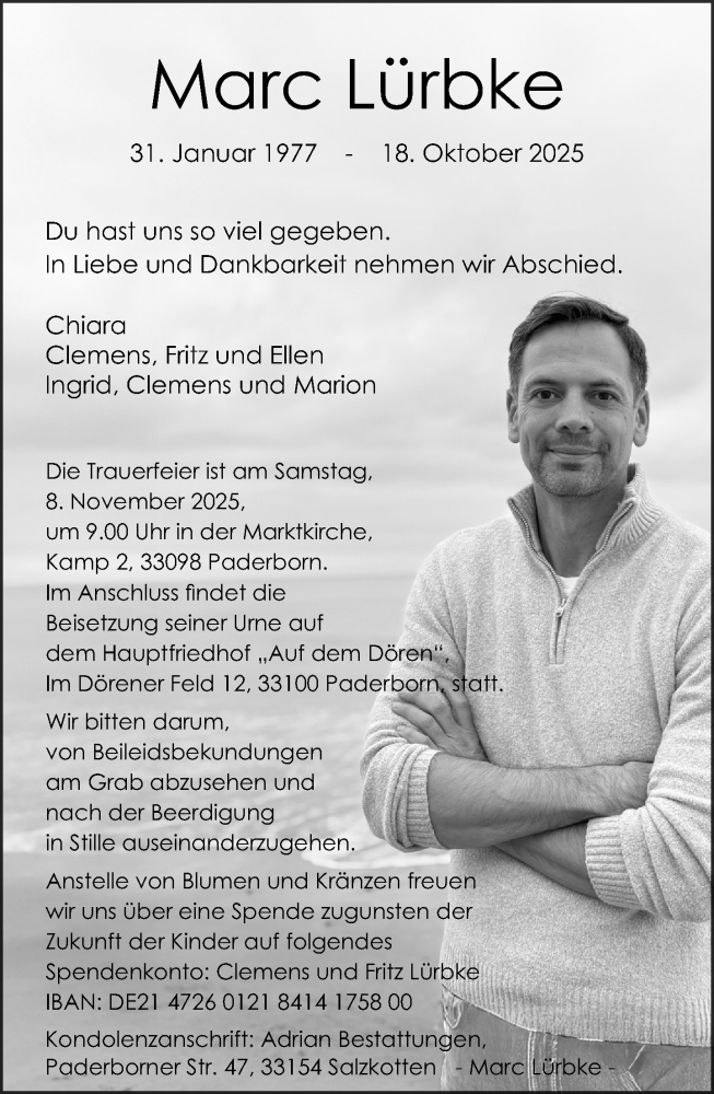  Traueranzeige für Marc Lürbke vom 25.10.2025 aus Neue Westfälische und Westfalen-Blatt