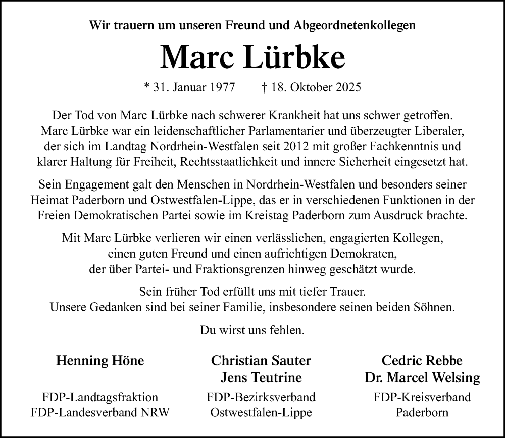  Traueranzeige für Marc Lürbke vom 25.10.2025 aus Neue Westfälische und Westfalen-Blatt