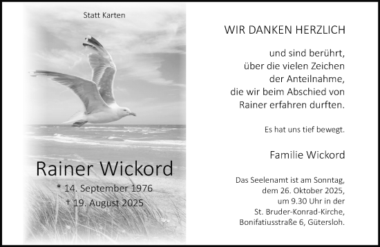 Traueranzeige von Rainer Wickord von Neue Westfälische und Westfalen-Blatt