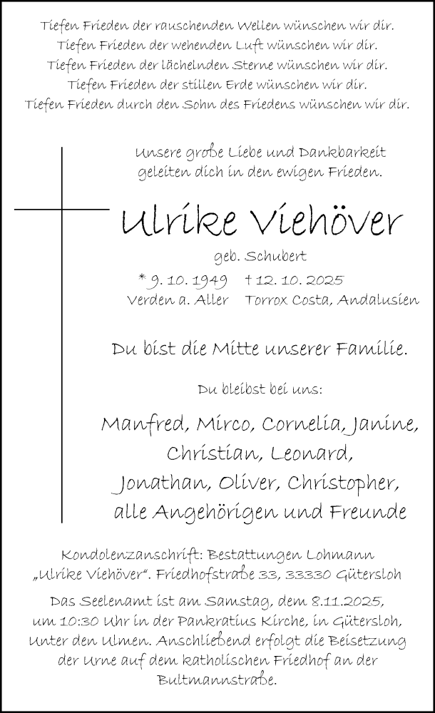  Traueranzeige für Ulrike Viehöver vom 31.10.2025 aus Neue Westfälische und Westfalen-Blatt