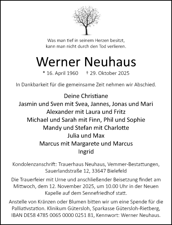 Traueranzeige von Werner Neuhaus von Neue Westfälische und Westfalen-Blatt