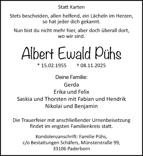 Traueranzeige von Albert Ewald Pühs von Neue Westfälische und Westfalen-Blatt