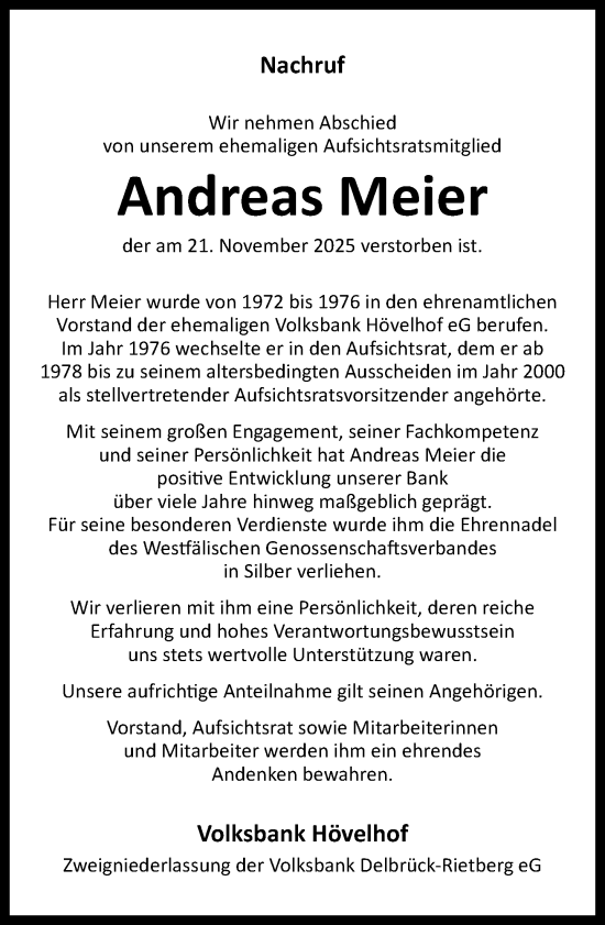 Traueranzeige von Andreas Meier von Neue Westfälische und Westfalen-Blatt