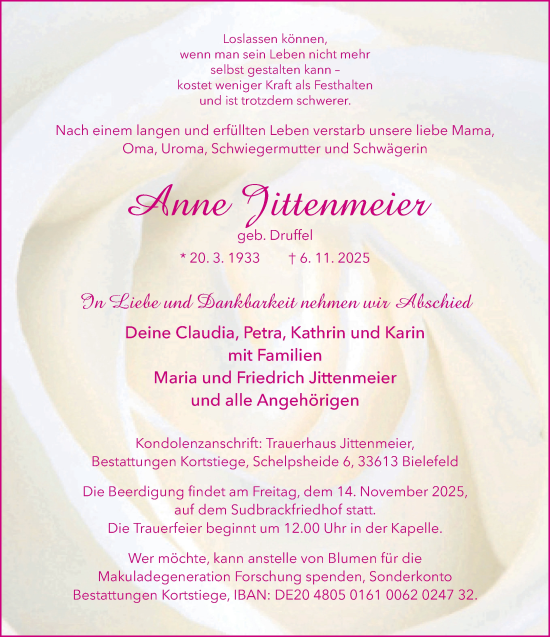 Traueranzeige von Anne Jittenmeier von Neue Westfälische und Westfalen-Blatt