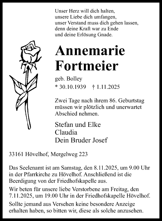 Traueranzeige von Annemarie Fortmeier von Neue Westfälische und Westfalen-Blatt