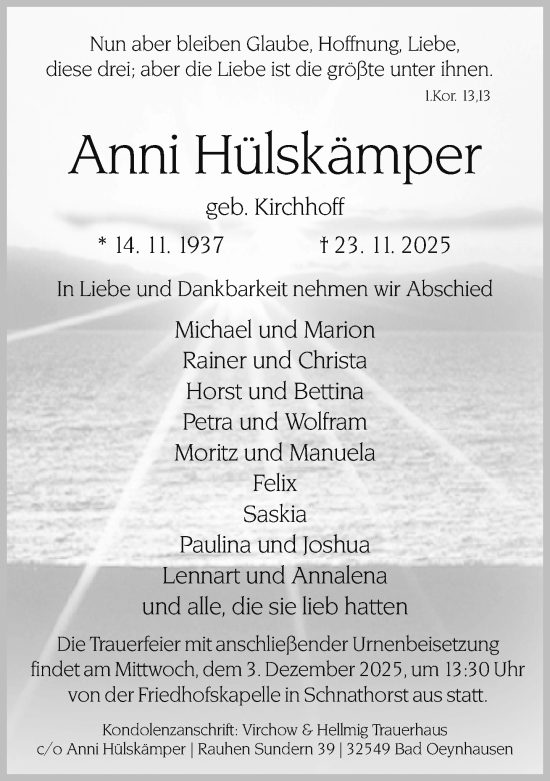 Traueranzeige von Anni Hülskämper von Neue Westfälische und Westfalen-Blatt