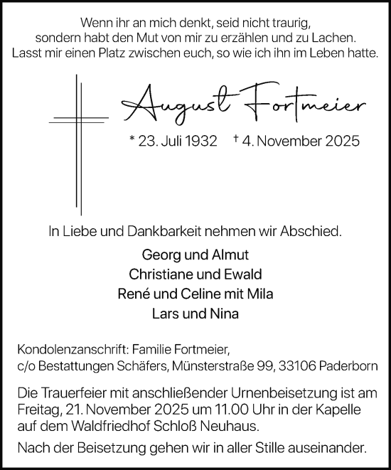 Traueranzeige von August Fortmeier von Neue Westfälische und Westfalen-Blatt