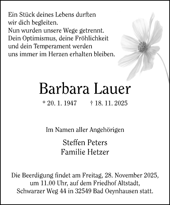Traueranzeige von Barbara Lauer von Neue Westfälische und Westfalen-Blatt