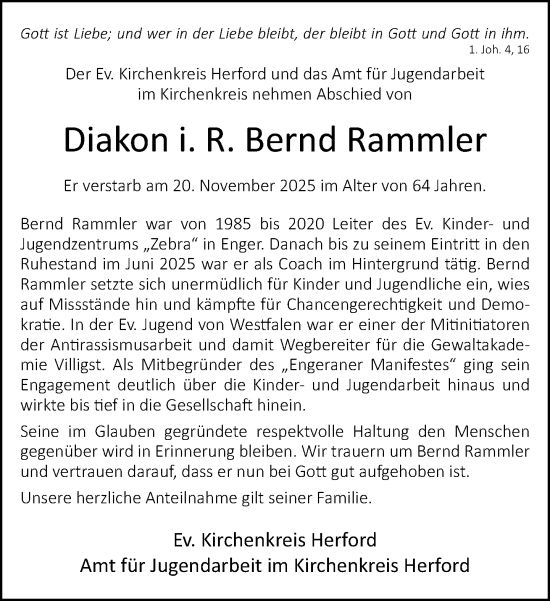 Traueranzeige von Bernd Rammler von Neue Westfälische und Westfalen-Blatt
