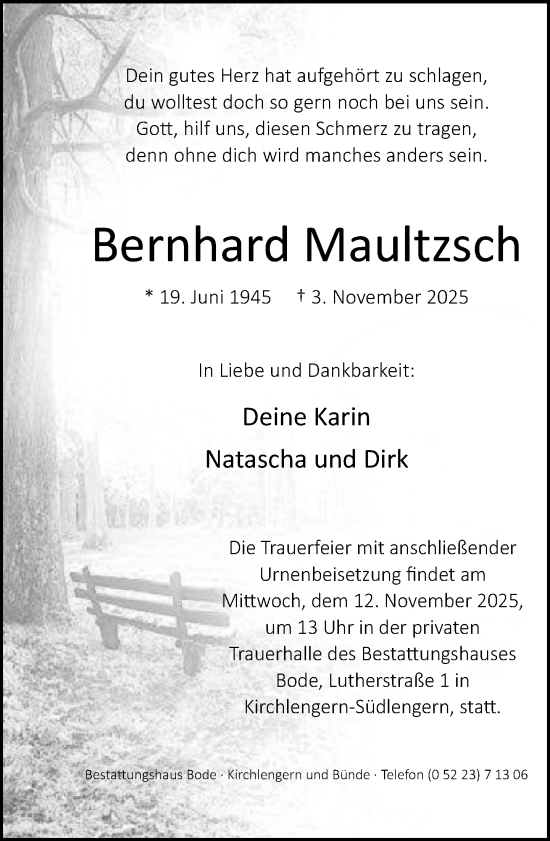 Traueranzeige von Bernhard Maultzsch von Neue Westfälische und Westfalen-Blatt