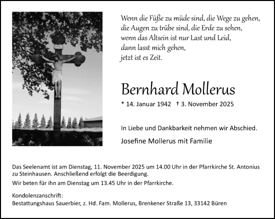 Traueranzeige von Bernhard Mollerus von Neue Westfälische und Westfalen-Blatt