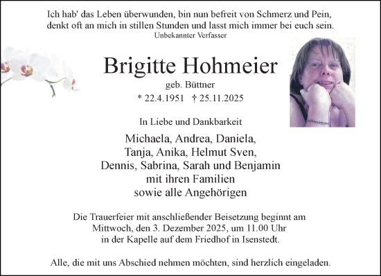 Traueranzeige von Brigitte Hohmeier von Neue Westfälische und Westfalen-Blatt
