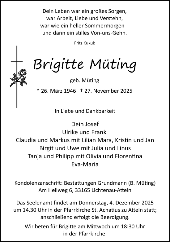 Traueranzeige von Brigitte Müting von Neue Westfälische und Westfalen-Blatt