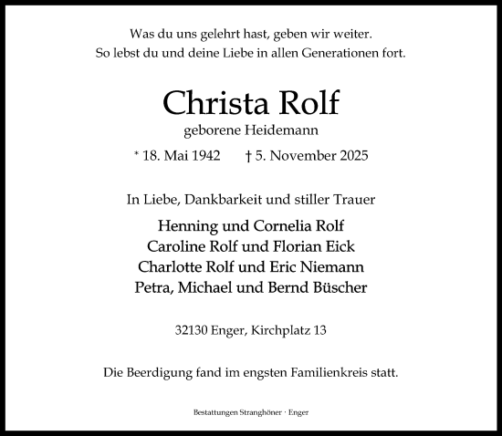 Traueranzeige von Christa Rolf von Neue Westfälische und Westfalen-Blatt